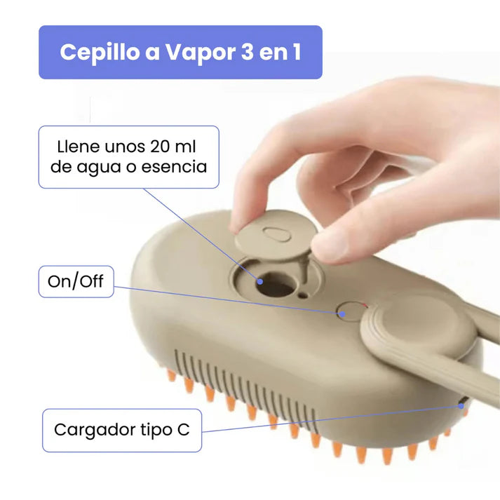 Cepillo de vapor 3 en 1 para Perros y Gatos